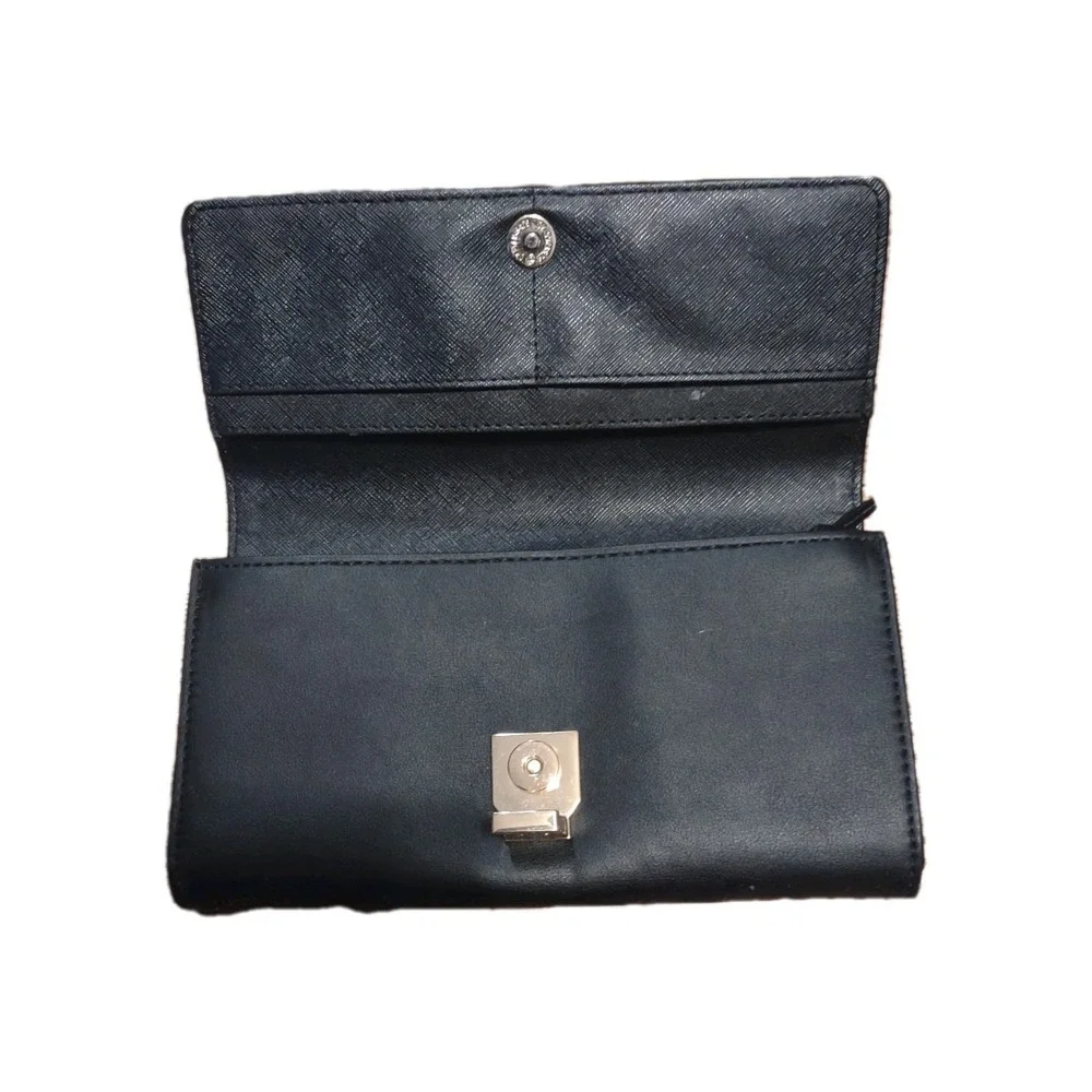 Nine West Women's Continental Wallet - Black Saffiano Faux Leather Gold Hardware